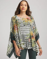 Printed Crinkle-Chiffon Pullover Poncho