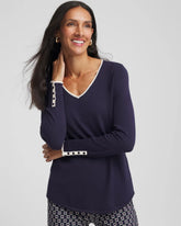 Ella Tipped V-Neck Pullover Sweater