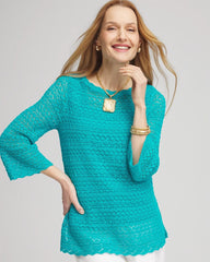 Pointelle Bateau-Neck Pullover Sweater