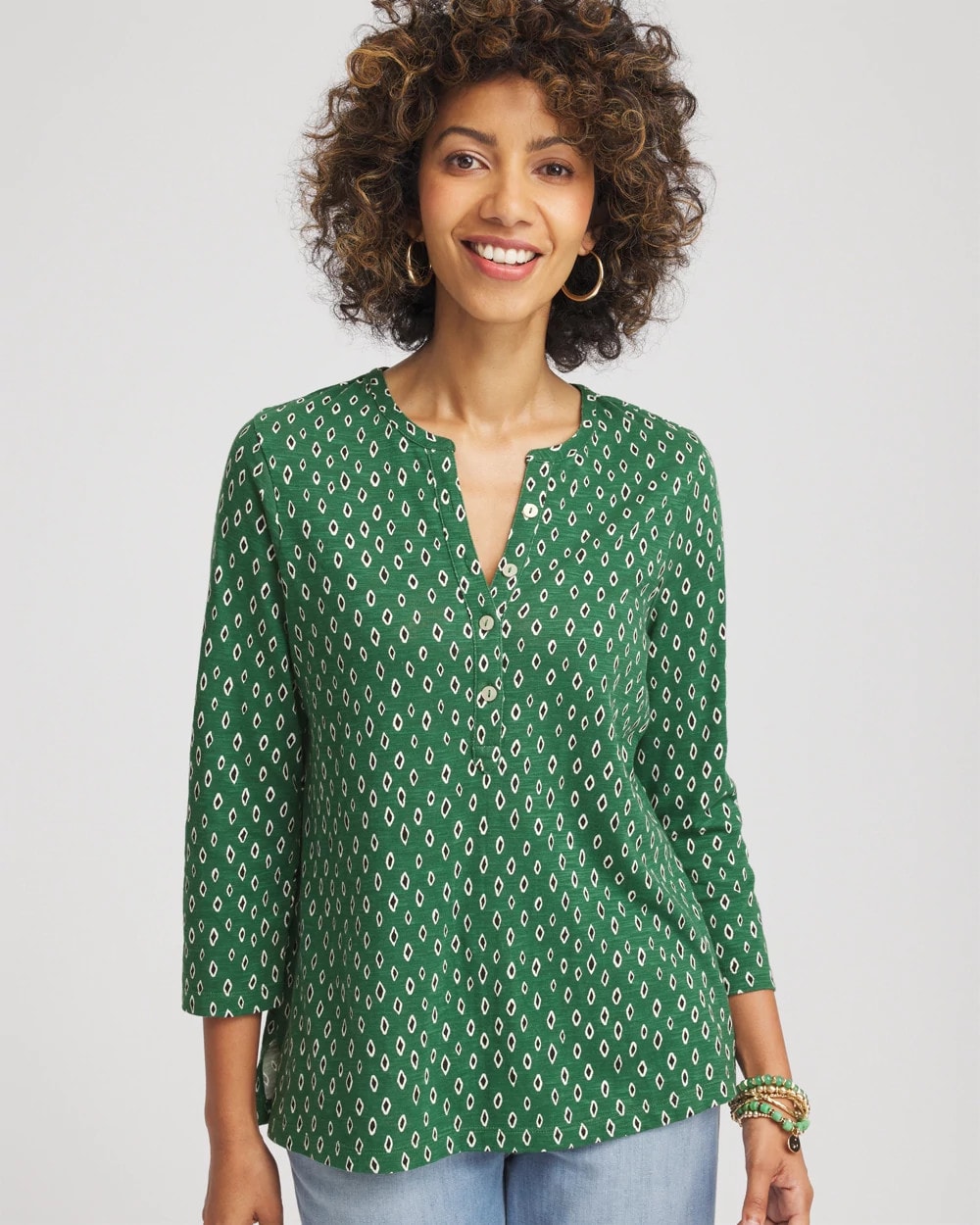 Geo Cotton Slub Henley Shirt