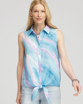 No Iron™ Linen Tie-Front Sleeveless Shirt