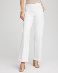 Seeded Pull-On Wide-Leg Jeans