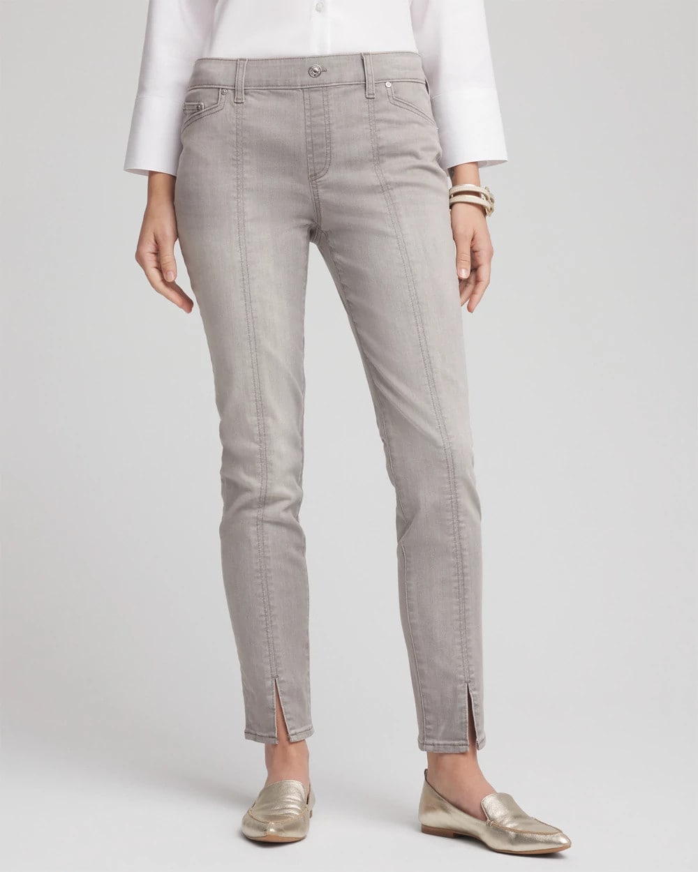Silver Pull-On Slim Ankle Jeggings