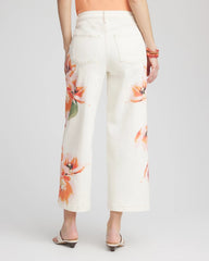 Floral High-Rise Wide-Leg Cropped Jeans