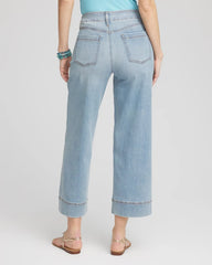 Pull-On Wide-Leg Cropped Jeans