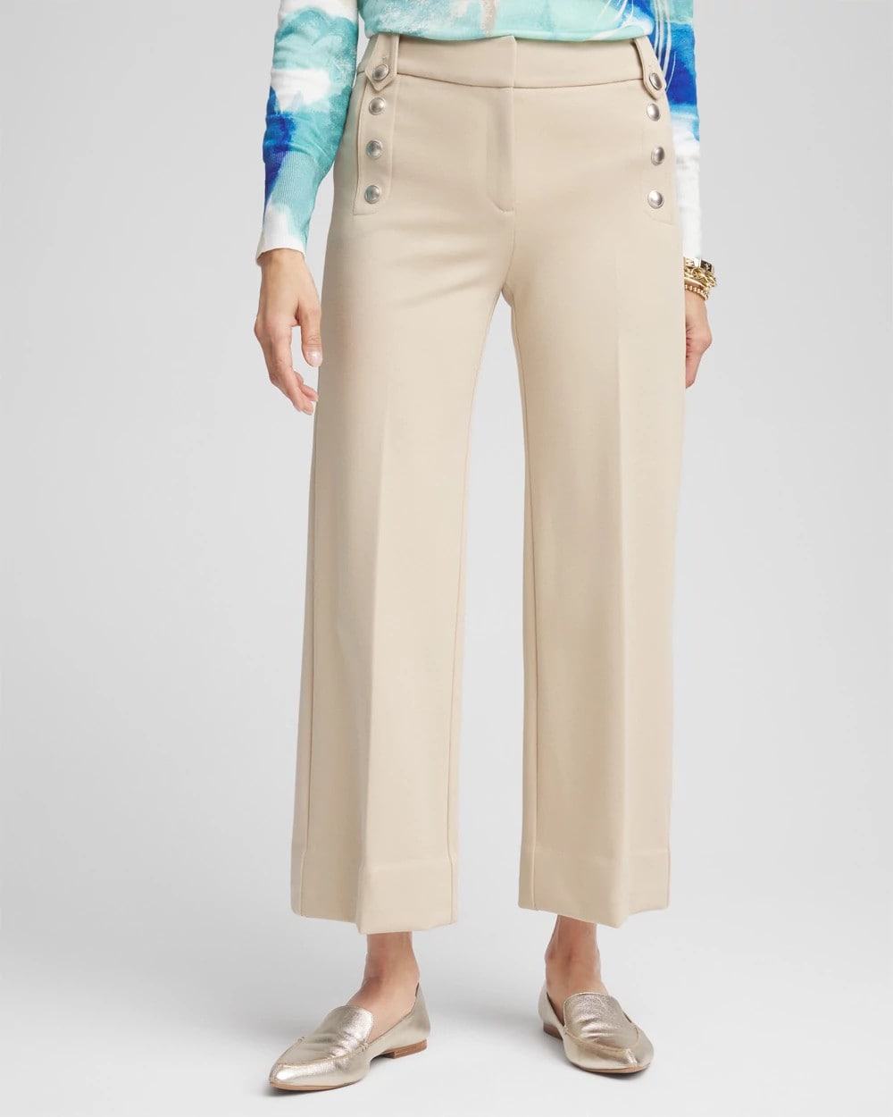 Button Knit Twill Cropped Pants