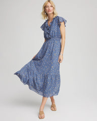 Textured Ruffled-Placket Maxi Dress