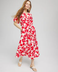 Floral Ruffle-Sleeved Midi Dress
