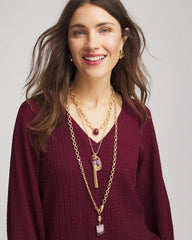 Convertible Three-Strand Stone Pendant Necklace