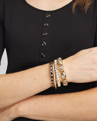 Small Black Faceted Gem Stretch Cuff Bracelet