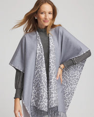 Reversible Animal Print Fringe Ruana