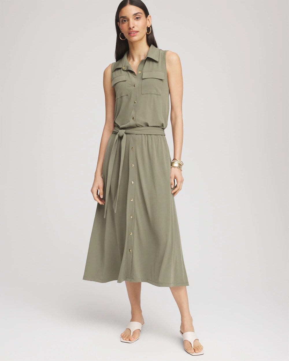 Petite Travelers™ Knit Sleeveless Shirtdress