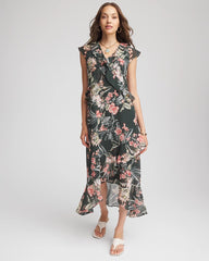 Petite Floral Ruffle-Trim Chiffon Dress