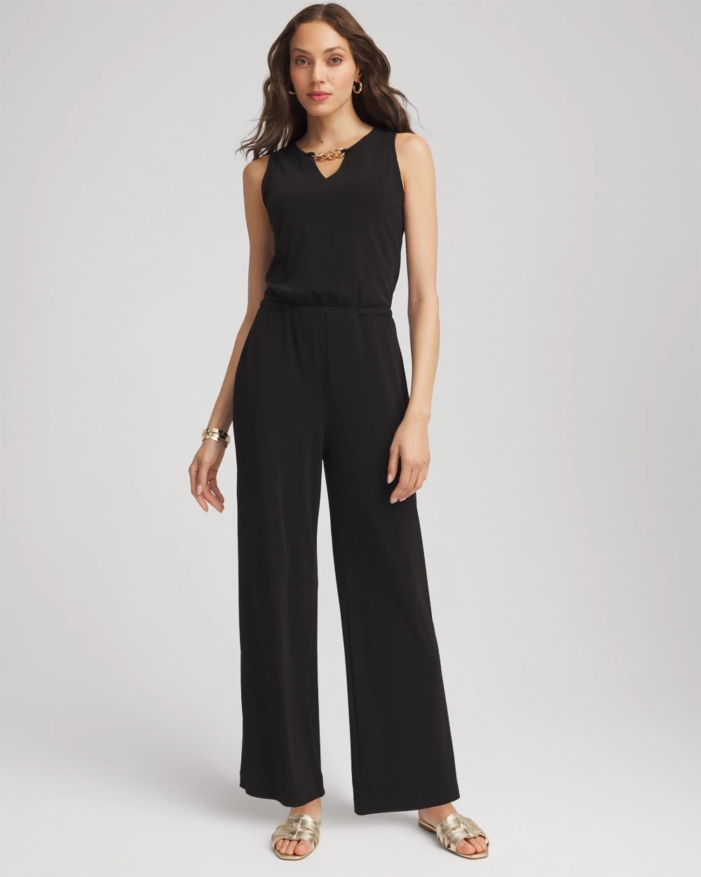 Petite Travelers™ Jersey Knit Chain-Trim Jumpsuit