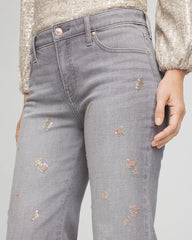 Petite Rose Gold Embroidered Girlfriend Flared Jeans