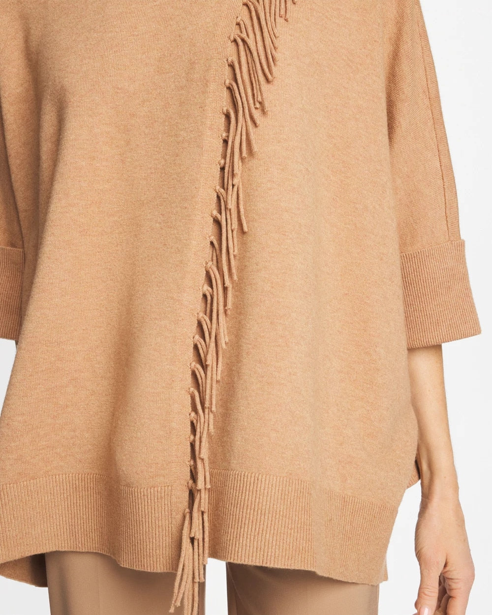 Cowlneck Knit Fringe Poncho