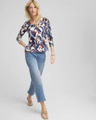 Printed Textured Scoopneck Cardigan