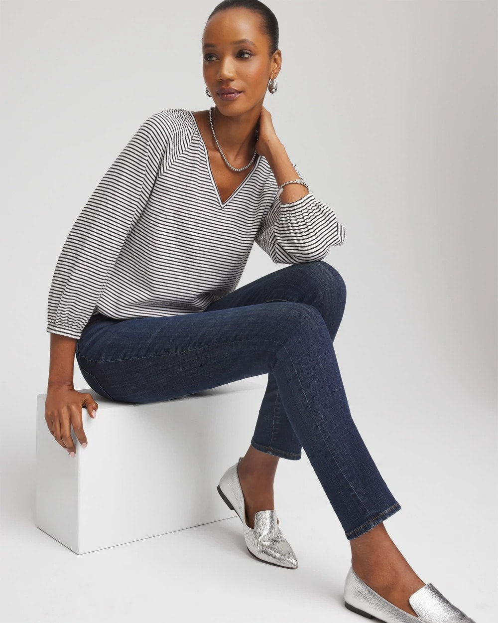 Striped Crinkled Raglan Top