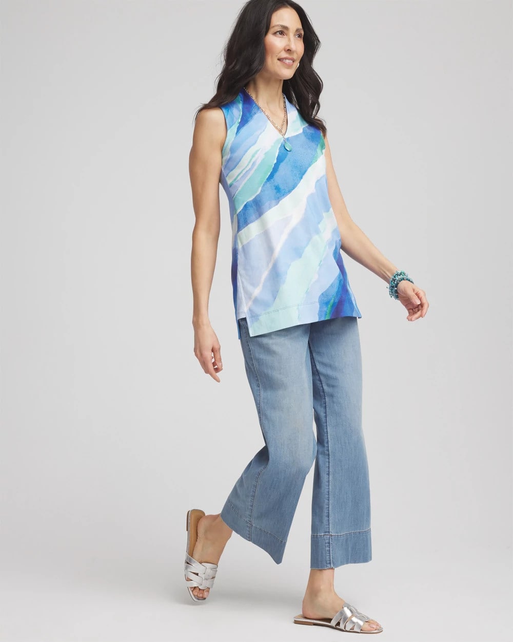 Ocean Pima Sleeveless V-Neck Tunic