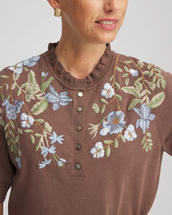 Embroidered Henley Pullover Sweater