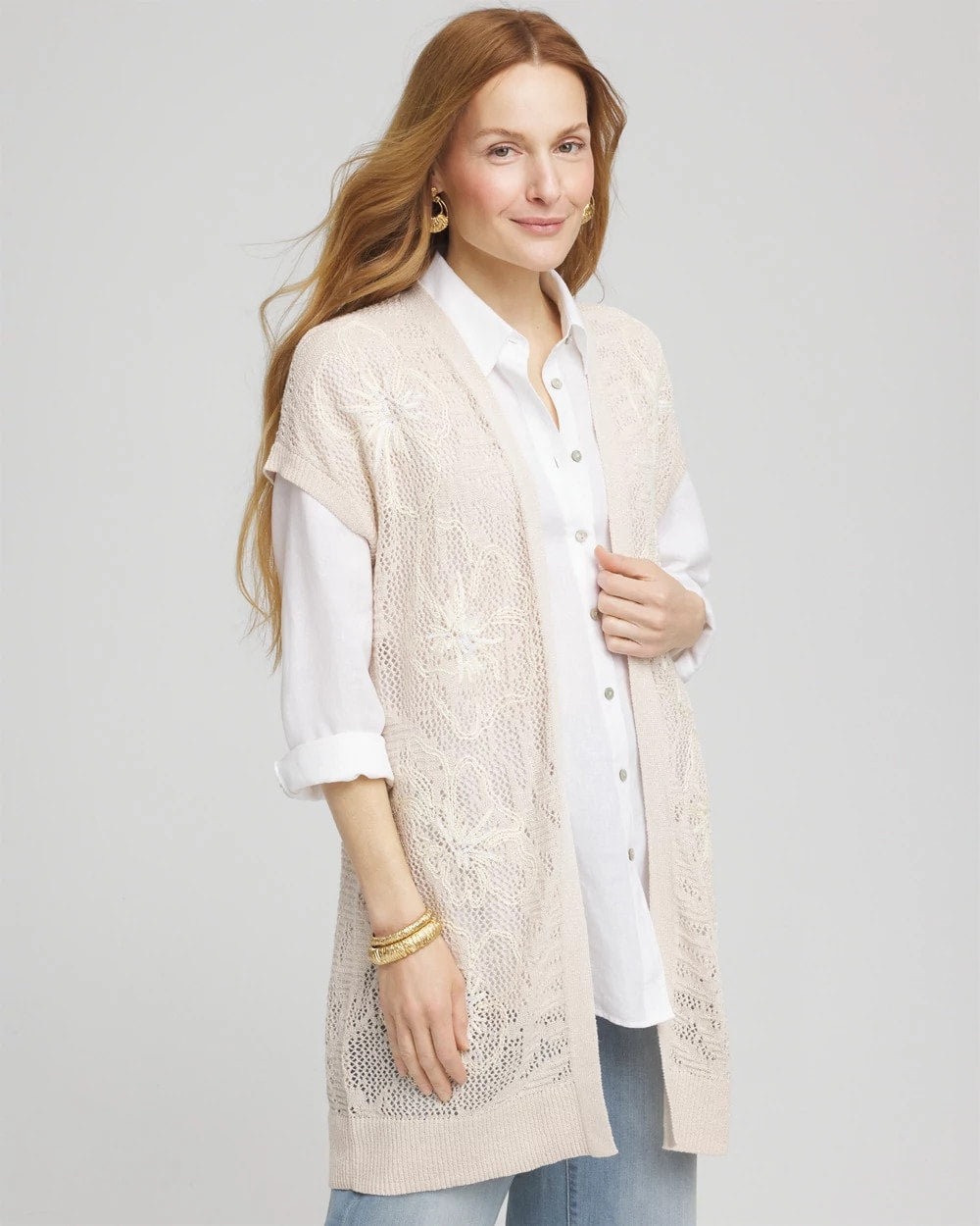 Pointelle Open-Front Cardigan