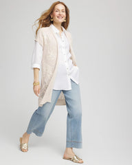 Pointelle Open-Front Cardigan