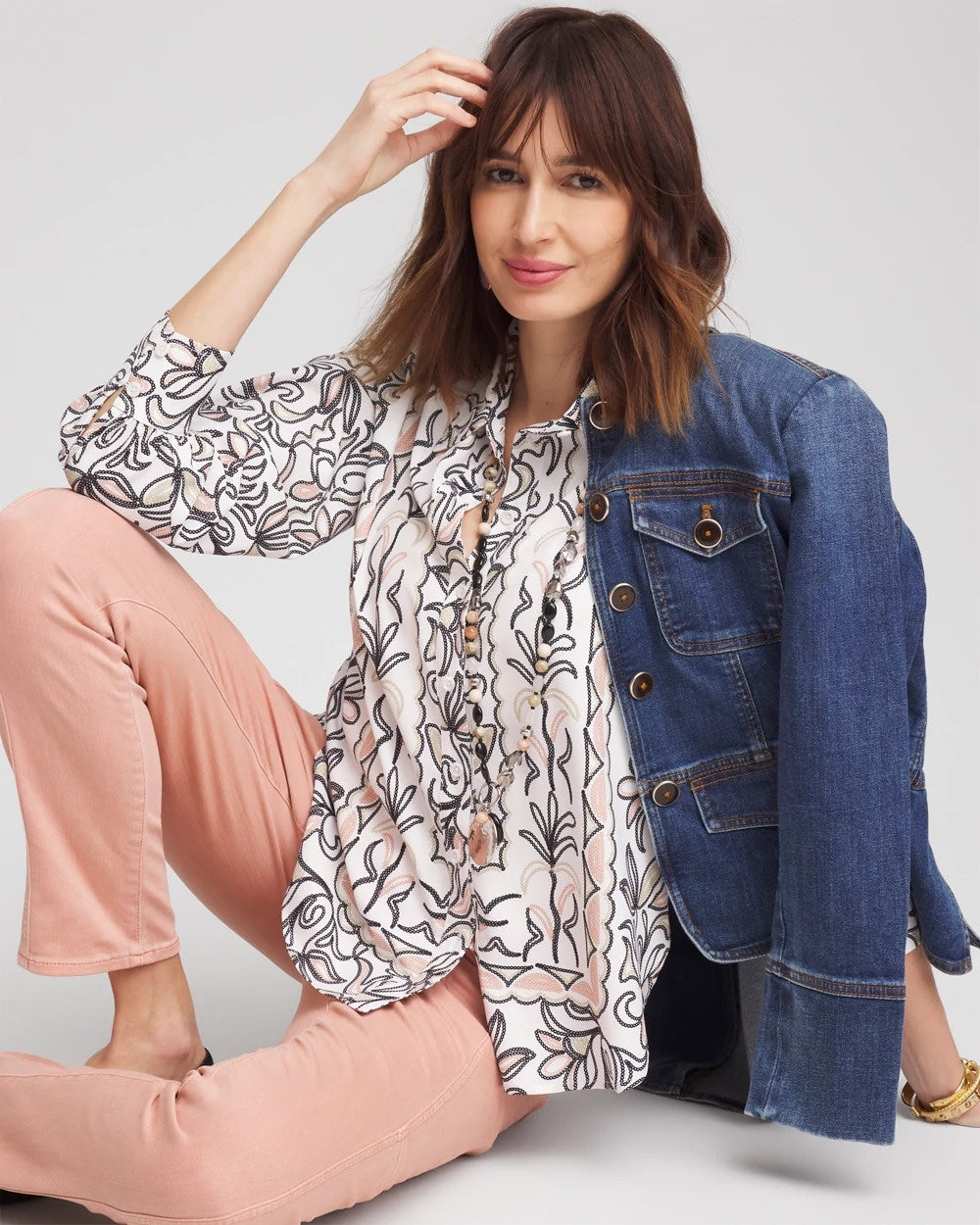 Faux Silk Floral Collared Shirt