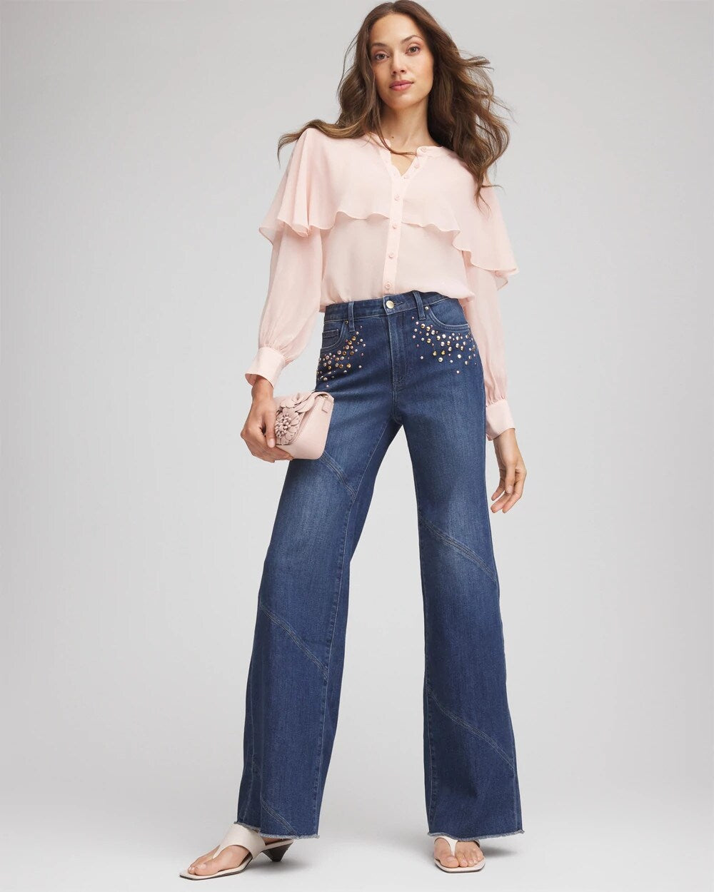Embellished Frayed Flared-Leg Jeans