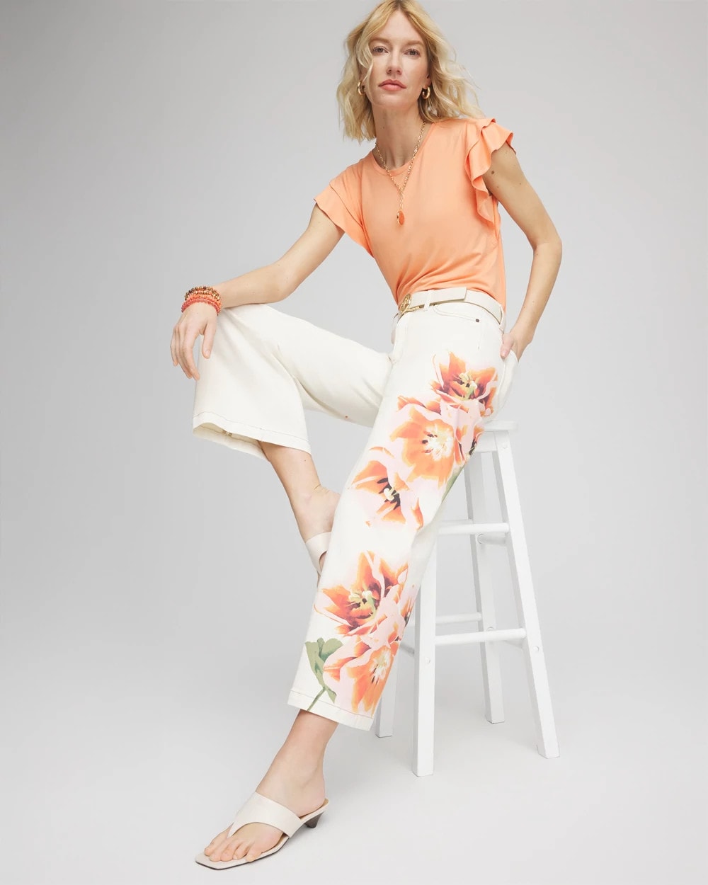 Floral High-Rise Wide-Leg Cropped Jeans