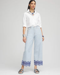 Eyelet High-Rise Wide Cropped Jeans