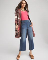 Pull-On Cropped Wide-Leg Frayed Jeans