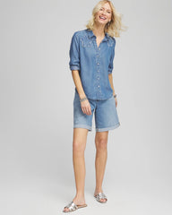 Girlfriend Cuffed Swing Denim Shorts