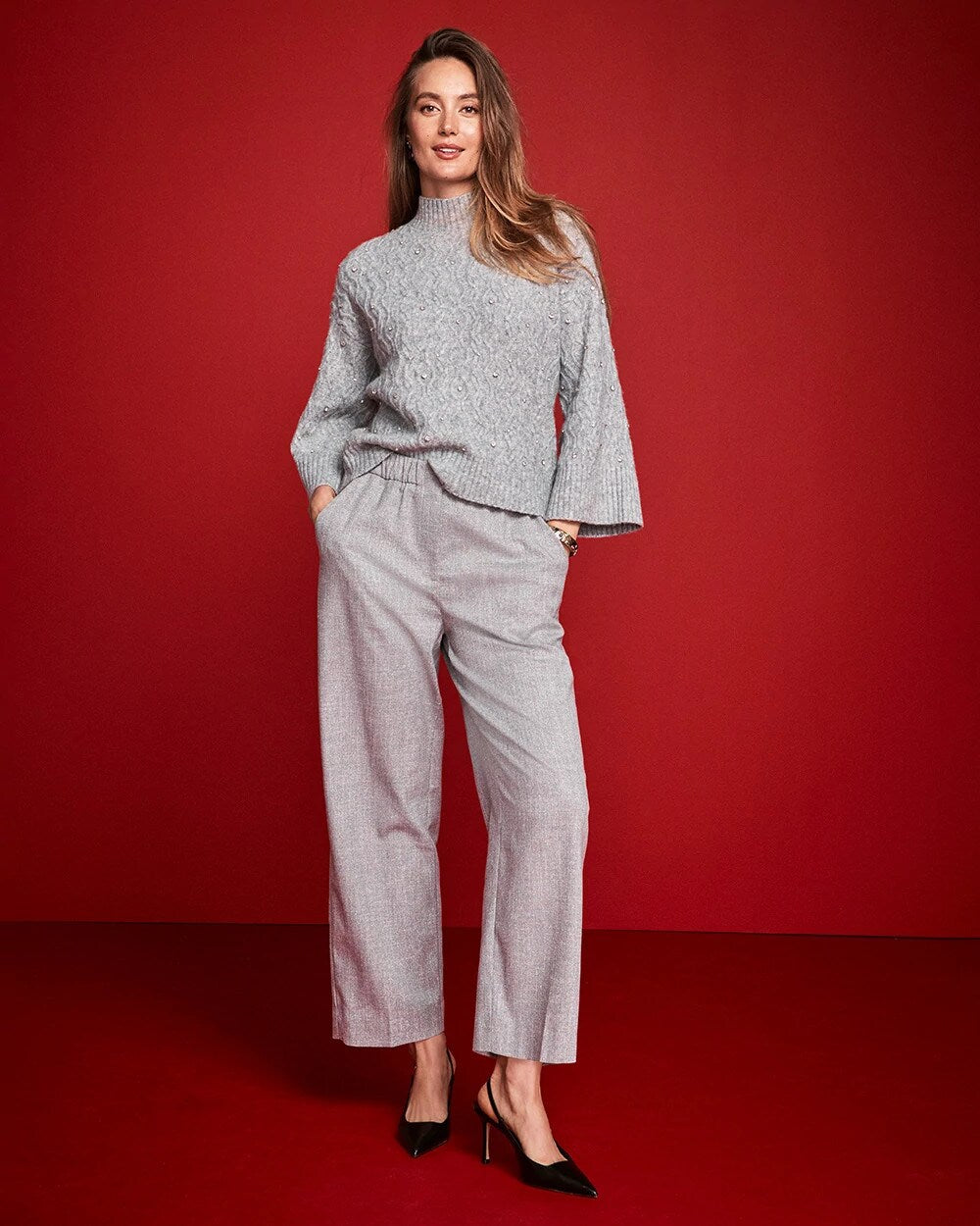 Shimmer Straight Tapered Ankle Pants