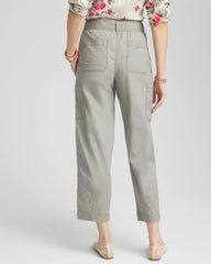 Poplin Pull-On Tapered-Leg Cropped Pants