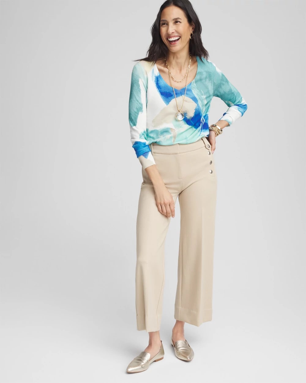 Button Knit Twill Cropped Pants