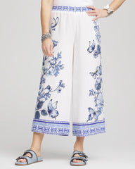 Butterfly Pull-On Linen Cropped Pants