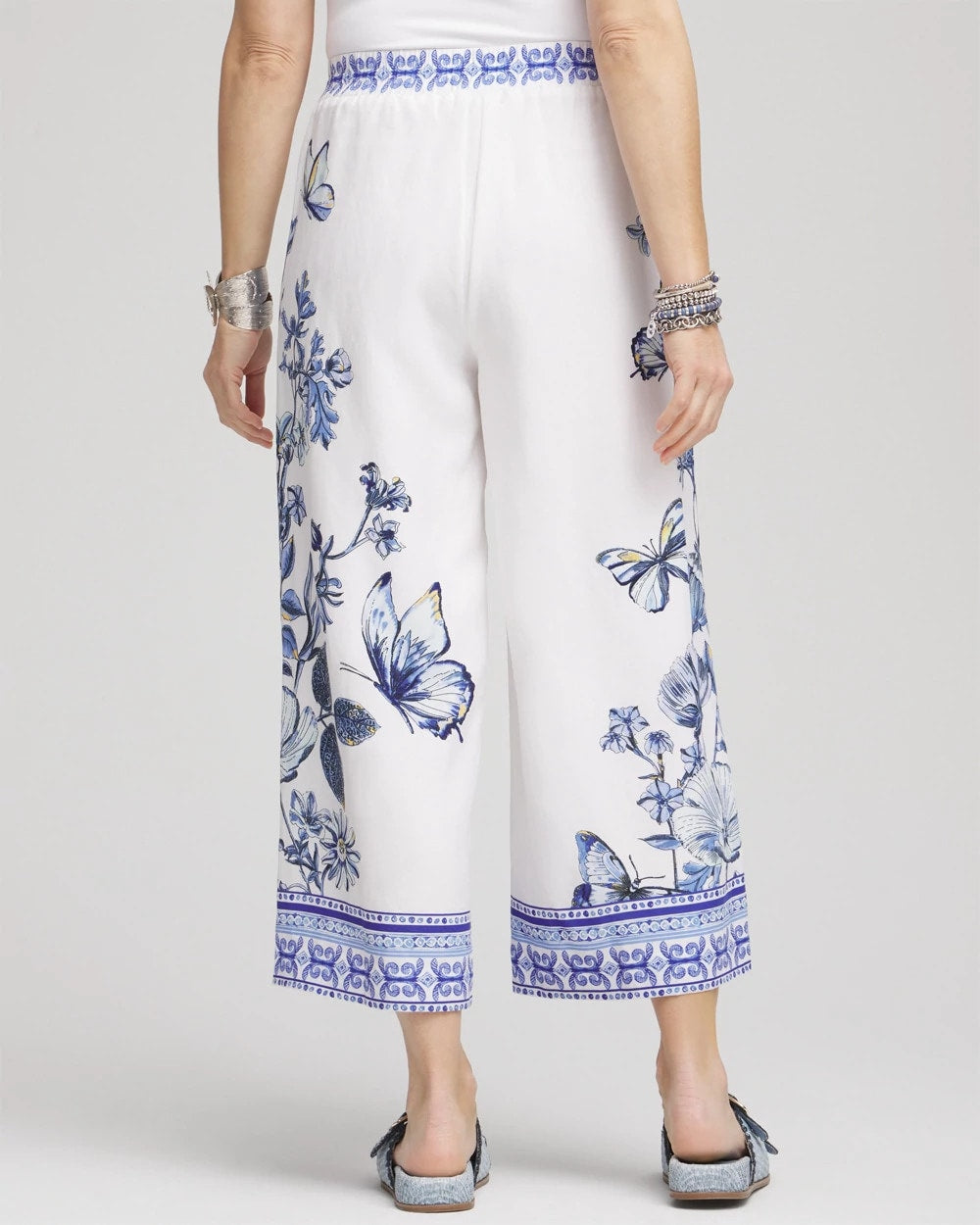 Butterfly Pull-On Linen Cropped Pants