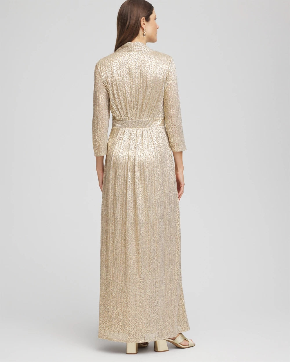 Metallic Knit Pleated Maxi Dress