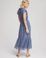 Textured Ruffled-Placket Maxi Dress