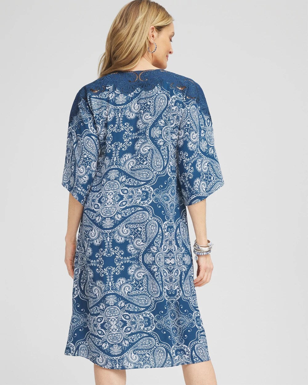 Crepe Lace-Neck Dress