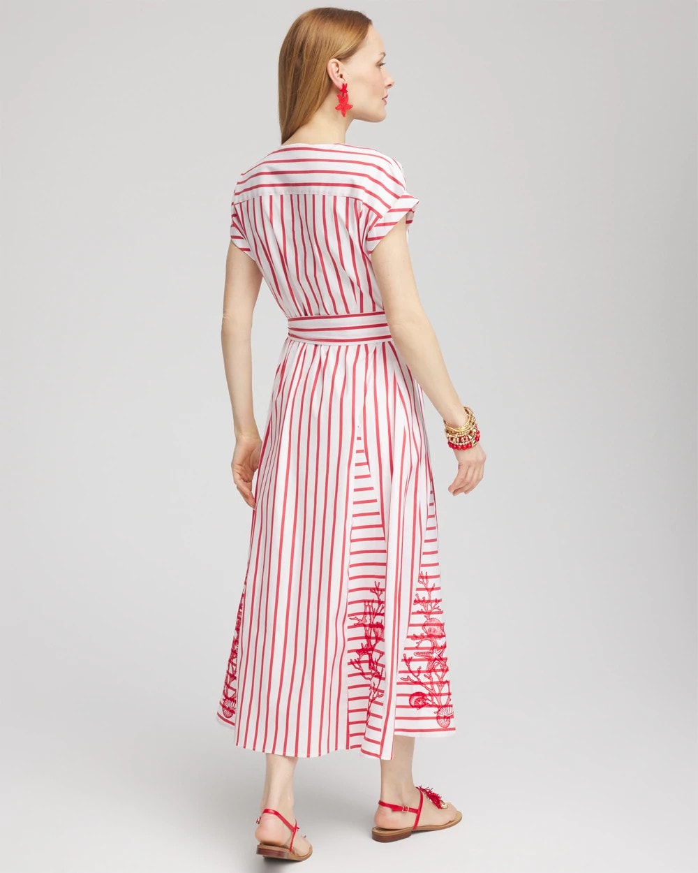 Embroidered Godet Striped Maxi Dress