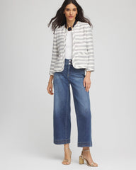 Striped Tweed Collarless Box Jacket