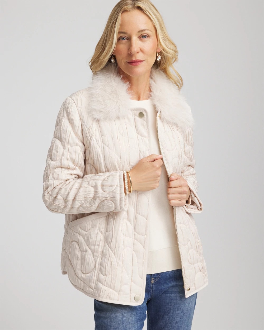 Quilted Faux Fur Collar Jacket