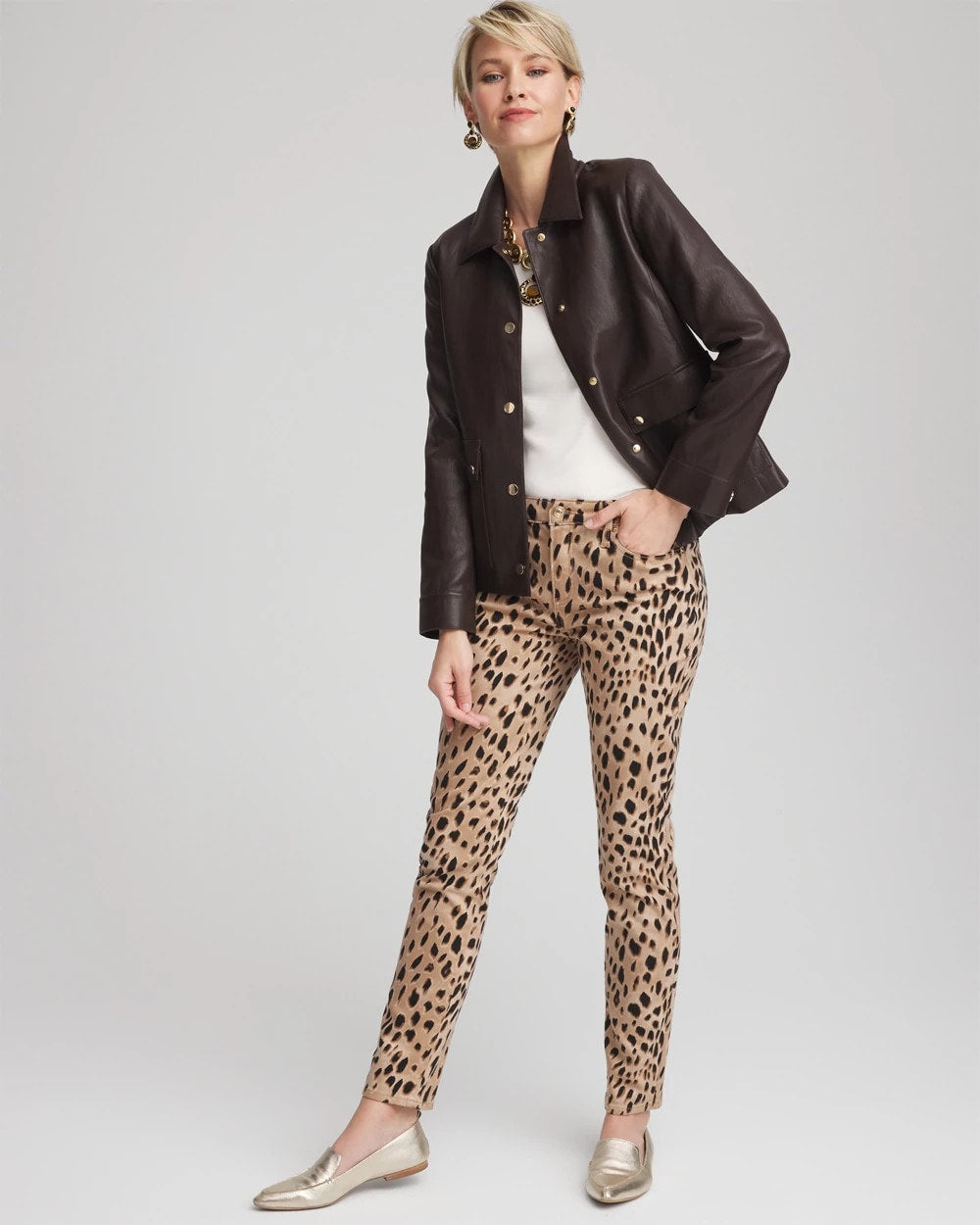 Snap Front Faux Leather Jacket