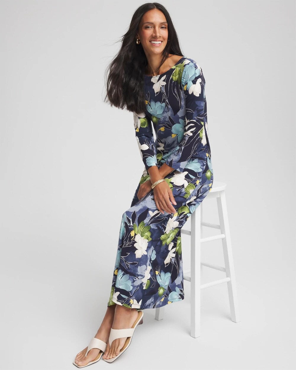 Petite Dance Boatneck Column Maxi Dress