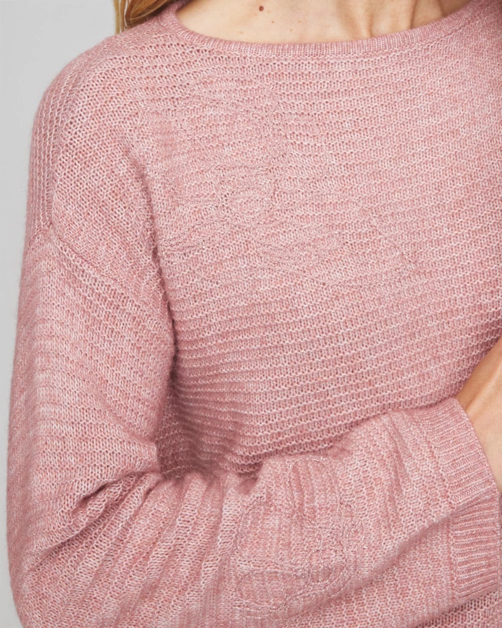 Tonal Embroidered Boatneck Pullover Sweater