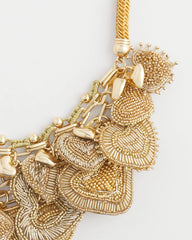 Gold Beaded Heart Charm Bib Necklace