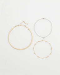 Mixed Metal Link Triple-Strand Necklace