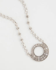 Sparkling Silvertone Circle Pendant Necklace
