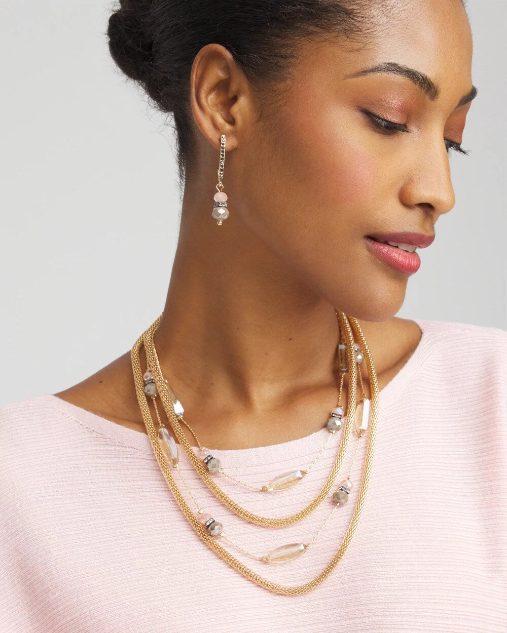 Multistrand Gold & Pink Tone Necklace